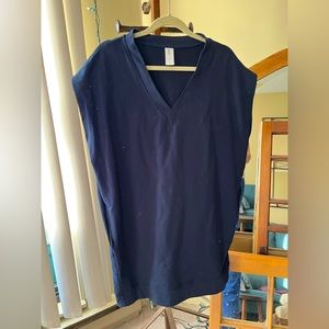 Smash & Tess Sleeveless Cotton Vest Dress, pockets, deep V neck, navy blue, XL